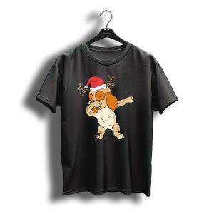 Christmas Cocker Spaniel Dabbing Reindeer Antlers Santa Hat T-Shirt
