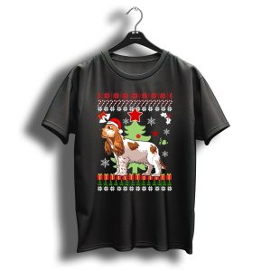 Christmas Cocker Spaniel Santa Hat Snowflakes Christmas Tree T Shirt