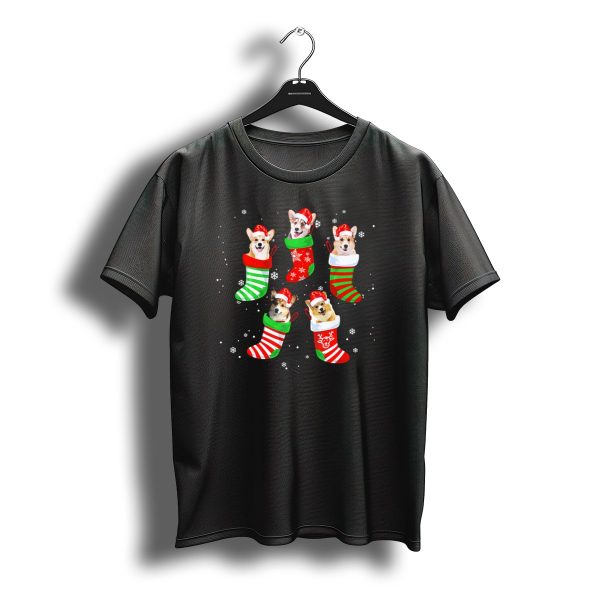 Christmas Corgi Dogs Santa Claus Stockings Snowflakes T Shirt t shirt 1