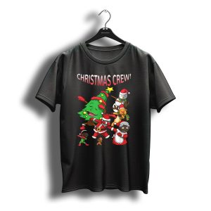 Christmas Crew Dancing Black Santa Claus With Tree And Reindeer T-Shirt