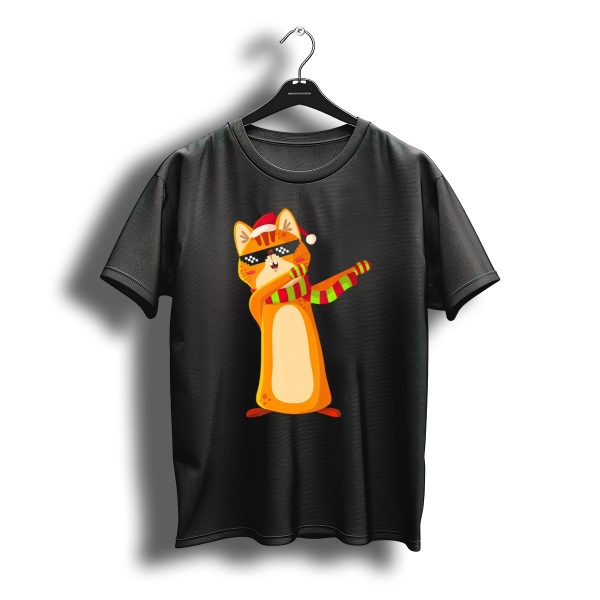 Christmas Dabbing Cat Kitten Santa Hat Sunglasses Striped Scarf T Shirt t shirt 1