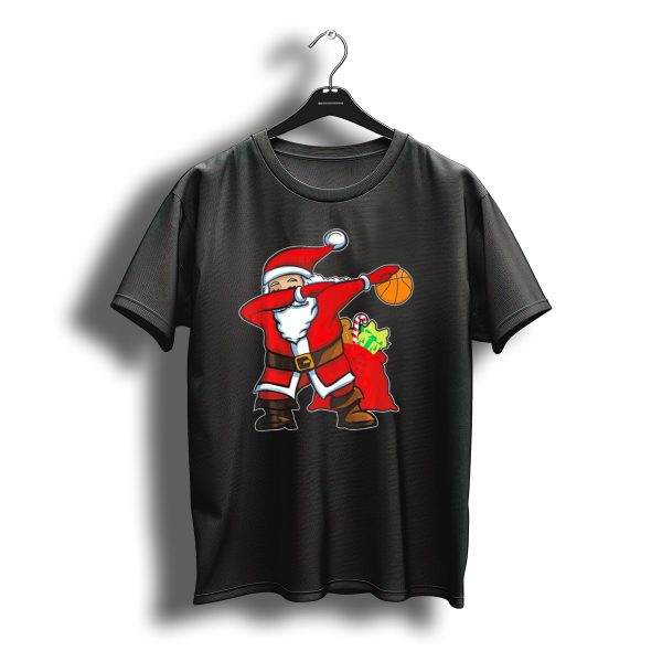 Christmas Dabbing Santa Holding Basketball With Gifts T Shirt t shirt 1