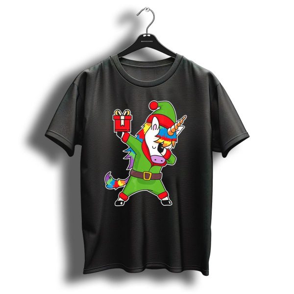 Christmas Dabbing Unicorn Elf With Rainbow Mane And Gift Box T Shirt 1 t shirt 1