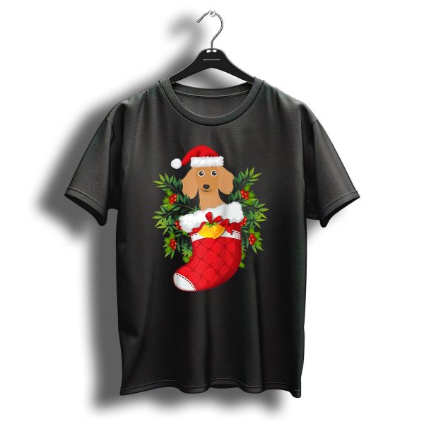 Christmas Dachshund Santa Hat Stocking Holly Berries T Shirt 1 t shirt 1