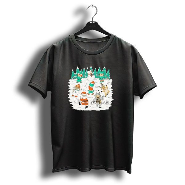Christmas Dance Party With Santa Krampus Grinch Snowman And Reindeer In Winter Forest T Shirt 1 t shirt 1
