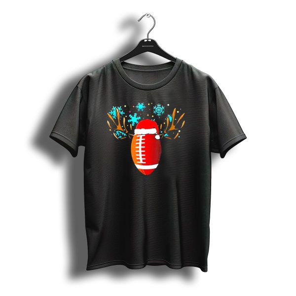 Christmas Deer Santa Hat Football Antlers Snowflakes T Shirt t shirt 1