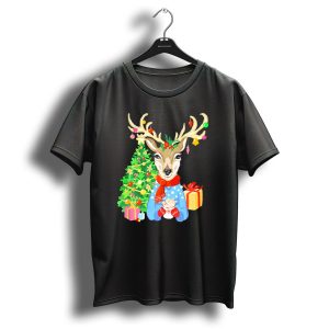 Christmas Deer With Festive Tree And Gifts T Shirt