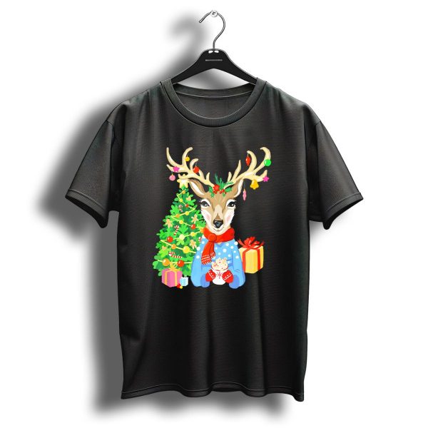 Christmas Deer With Festive Tree And Gifts T Shirt 1 t shirt 1
