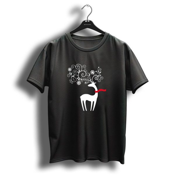 Christmas Deer3 White Reindeer With Swirl Antlers And Red Scarf T Shirt 1 t shirt 1