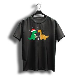 Christmas Dinosaur Santa Hat Candy Cane Snowflakes T-Shirt