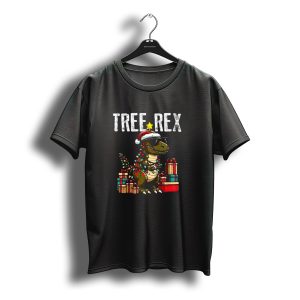 Christmas Dinosaur Tree Rex Xmas Trex Santa Hat And Presents T-Shirt