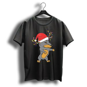 Christmas Doberman With Santa Hat And Reindeer Antlers T Shirt