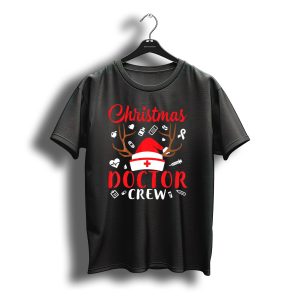 Christmas Doctor Crew Santa Hat Reindeer Antlers Medical Icons T-Shirt