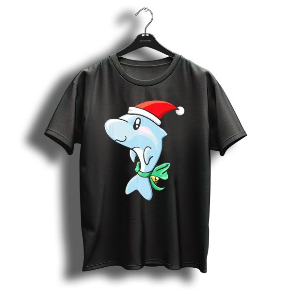 Christmas Dolphin Wearing Santa Hat And Green Scarf With Bell T Shirt 1 t shirt 1