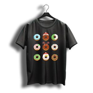 Christmas Donut Snowflakes Santa Candy Canes Holly Wreath Trees Snowman T-Shirt