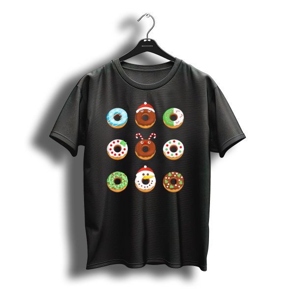 Christmas Donut Snowflakes Santa Candy Canes Holly Wreath Trees Snowman T Shirt t shirt 1