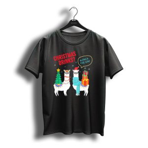 Christmas Drinks Alpaca The Gin Fun With Santa And Gift Llamas T-Shirt