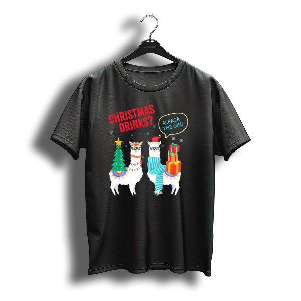 Christmas Drinks Alpaca The Gin Fun With Santa And Gift Llamas T Shirt t shirt 1