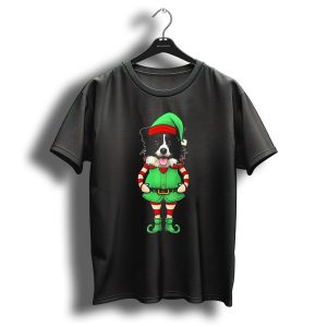 Christmas Elf Border Collie Dog In Festive Costume T-Shirt