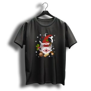 Christmas Elf Gnome With Festive Cinnamon Tea Cup And Holly T-Shirt
