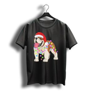 Christmas English Bulldog Santa Hat Festive Lights T-Shirt