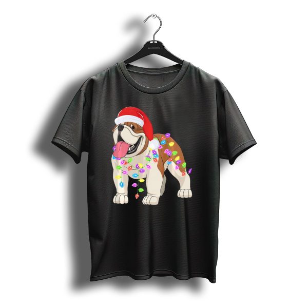 Christmas English Bulldog Santa Hat Festive Lights T Shirt t shirt 1