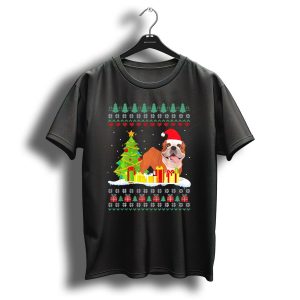Christmas English Bulldog With Santa Hat And Gifts T Shirt