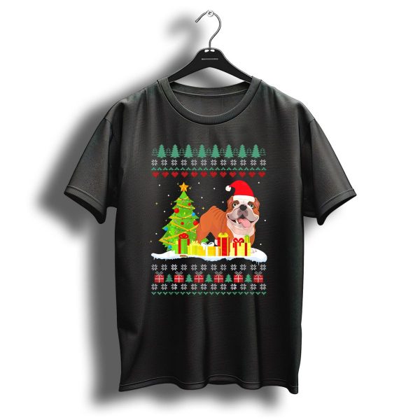 Christmas English Bulldog With Santa Hat And Gifts T Shirt 1 t shirt 1