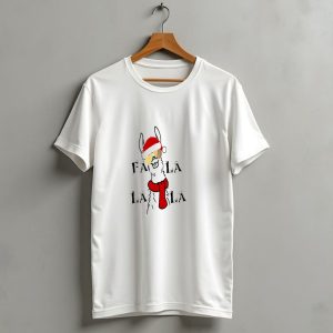 Christmas Falalala Llama Wearing Santa Hat And Scarf T Shirt