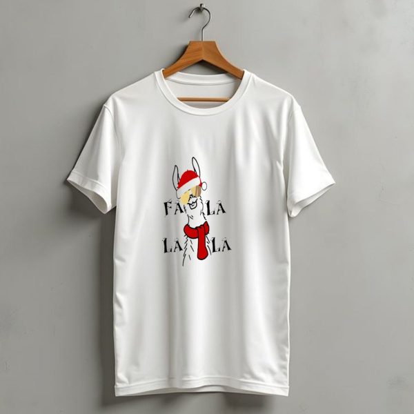 Christmas Falalala Llama Wearing Santa Hat And Scarf T Shirt 1 t shirt 1