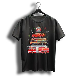 Christmas Firefighter Truck With Festive Lights And Snowflakes T Shirt