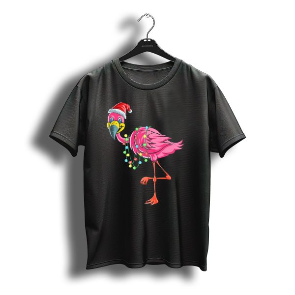 Christmas Flamingo Santa Hat Festive Lights Fun T Shirt t shirt 1