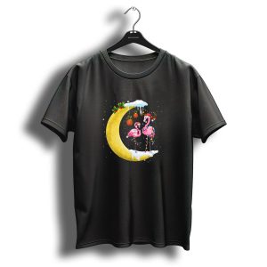 Christmas Flamingo Santa Hat Moon Xmas Lights T Shirt