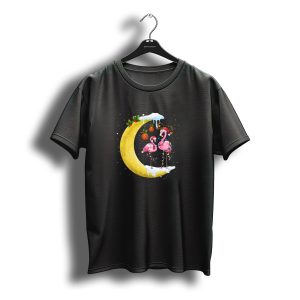 Christmas Flamingo Santa Hat Moon Xmas Lights T-Shirt