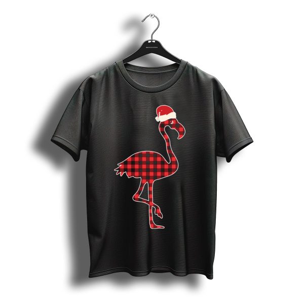 Christmas Flamingo Santa Hat Red Plaid Buffalo T Shirt t shirt 1