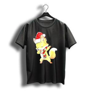 Christmas Fox Dabbing In Santa Hat And Scarf T-Shirt