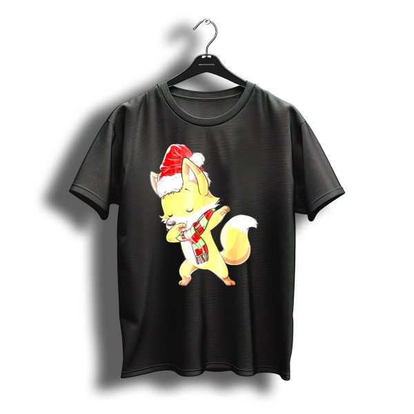 Christmas Fox Dabbing In Santa Hat And Scarf T Shirt t shirt 1