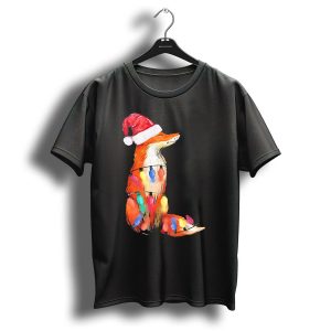 Christmas Fox In Santa Hat With Colorful Lights T Shirt