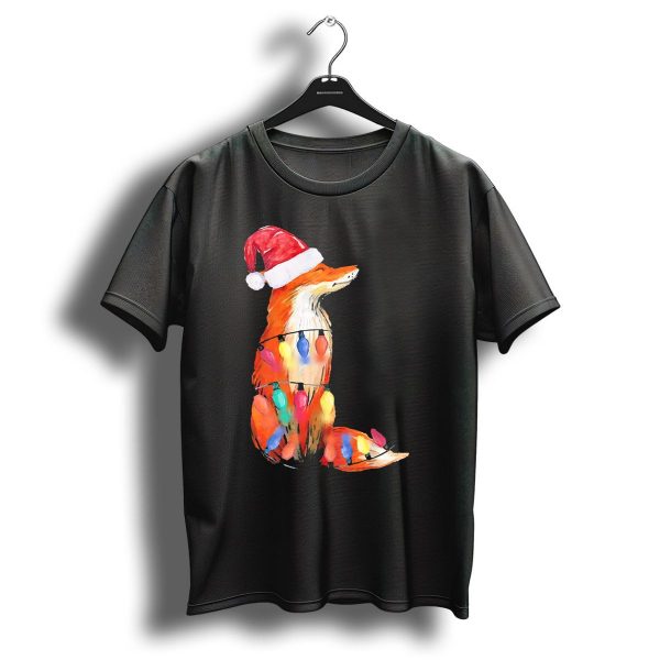 Christmas Fox In Santa Hat With Colorful Lights T Shirt 1 t shirt 1