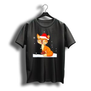 Christmas Fox Santa Hat Snowflake Glasses T-Shirt