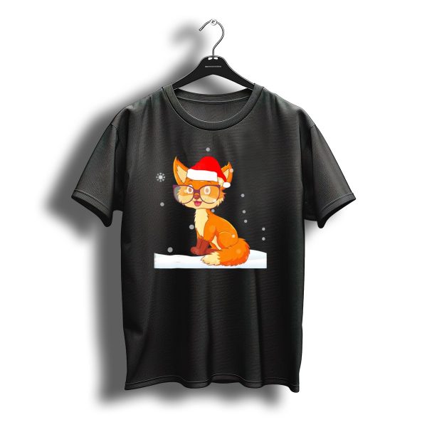 Christmas Fox Santa Hat Snowflake Glasses T Shirt t shirt 1