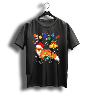 Christmas Fox With Santa Hat And Holiday Ornaments T Shirt