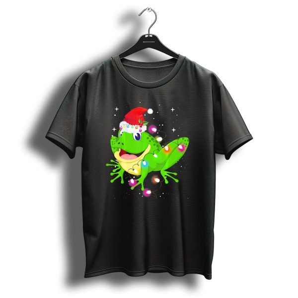 Christmas Frog In Santa Hat With Festive Lights T Shirt 1 t shirt 1