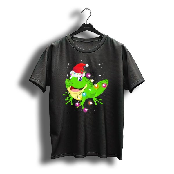 Christmas Frog In Santa Hat With Festive Lights T Shirt t shirt 1