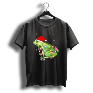 Christmas Frog With Lights And Santa Hat T Shirt