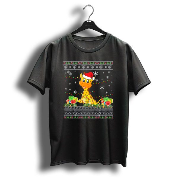 Christmas Giraffe Santa Hat Snowflakes Christmas Lights Gifts T Shirt 1 t shirt 1
