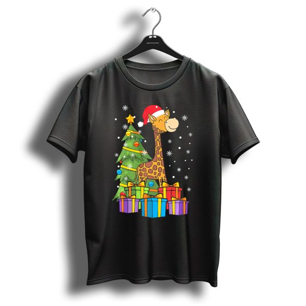 Christmas Giraffe Santa With Tree Lights And Presents T Shirt 1 t shirt 1