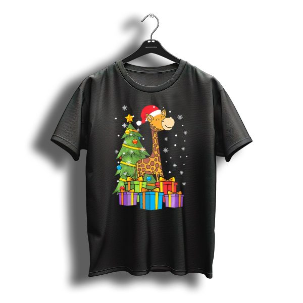 Christmas Giraffe Santa With Tree Lights And Presents T Shirt t shirt 1