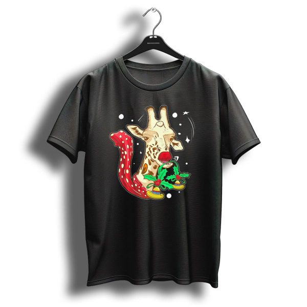 Christmas Giraffe With Red Nose And Festive Bells T Shirt 1 t shirt 1