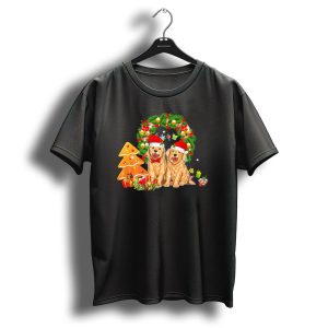Christmas Golden Retriever Santa Wreath Cookie Presents T Shirt
